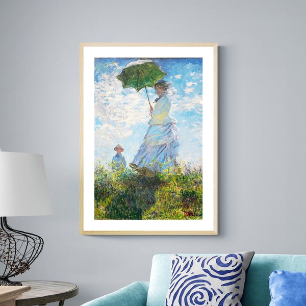 Woman with a Parasol by Claude Monet Fine Art Print - Claude Monet Lovers, Fine Art Poster, Imressionist Art