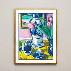 Stillleben, Pink Tulip Flowers von Francis Campbell Boileau Cadell Fine Art Print - Poster Papier oder Leinwand / Geschenkidee