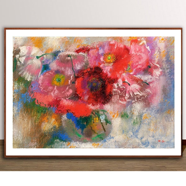 Mohn auf Graum Grund (Coquelicots) par Augusto Giacometti Fine Art Print - Flower Lovers, Still Life Poster, Floral Art, Deco Interior