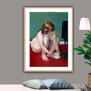 Squatted Woman Offering of Milk to a Cat by Felix Vallotton  Fine Art Print - Poster Paper, Canvas Print / Gift Idea
