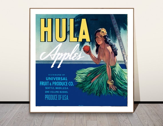 Hula Apples Crate Label Art Print - Vintage Hawaiian Poster - Etsy