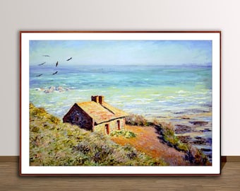 Claude Monet Art Print: The Custom's Hut Morning, Coastal Wall Decor