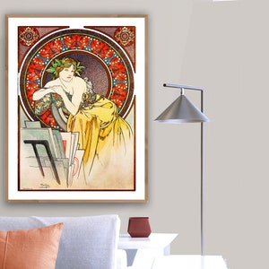 Donna con papaveri di Alphonse Mucha Fine Art Print - Carta per poster o stampa su tela / Idea regalo / Decorazione da parete
