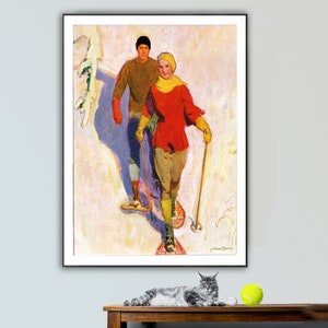 Skiing Couple by Mcclelland Barclay Vintage Ski Print  - Poster Paper or Canvas Print / Gift Idea / Wall Decor