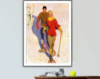 Skiing Couple by Mcclelland Barclay Vintage Ski Print  - Poster Paper or Canvas Print / Gift Idea / Wall Decor