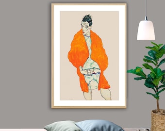 Standing Male Figure (Self-portrait) by Egon Schiele by Fine Art Print - Poster Paper or Canvas Print / Gift Idea