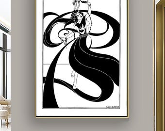 Oriental Dancer by Aubrey Beardsley Illustration Art Print, Art Nouveau Painting