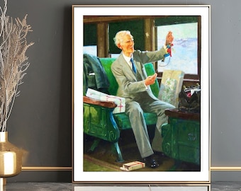 Eugene Iverd Christmas Art Print: Grandfather on Train, Figurative Wall Decor