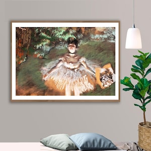 Dancer on Stage with a Bouquet by Edgar Degas Fine Art Print - Impressionist Poster,  Ballet Artwork, Figurative Painting
