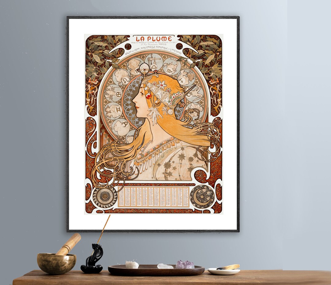 Wee Blue Coo Grußkarte "Alphonse Mucha La Plume" | Jugendstil Design | 17,5 X 12,5 Cm | Hochwertiger Karton | Unbedruckt Innen