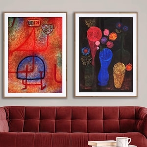 Set of 2,  Paul Klee Collections ( La Belle Jardiniere, Flowers in Glasses) Fine  Art Prints - Abstract Art / Gift Idea /Wall Decor