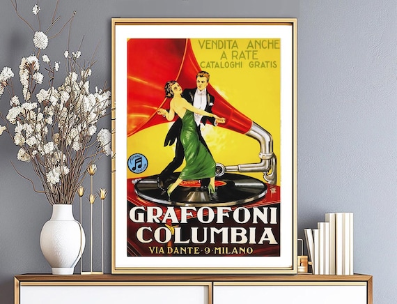 アート・デザイン・音楽 A collection of Antique print in Europe Columbia Grafofoni Vintage Music Poster: Italian Cafe Wall Art - Etsy
