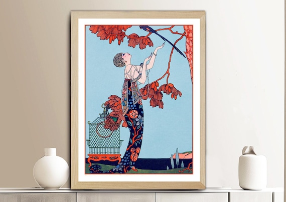 George Barbier Art Nouveau Print: L'Oiseau Volage Vintage Poster