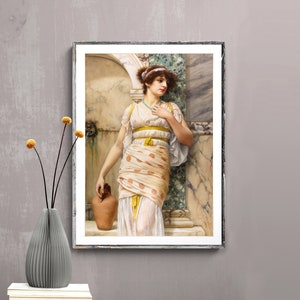 At the Fountain by John William Godward, Fine Art Poster, Neo-Classic Artwork, Greek Poster Print, Figurative Wall Art, Victorian Painting