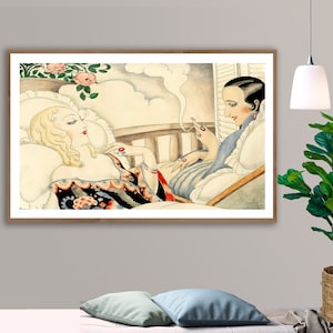 Two Women on a Balcony by Gerda Wegener, Fine Art Print, Art Nouveau, Danish Painter, Illustration Print, Figurative Art