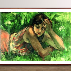 Lámina artística "Gitana húngara" de Amrita Sher-Gil - Arte figurativo / Idea de regalo / Arte mural