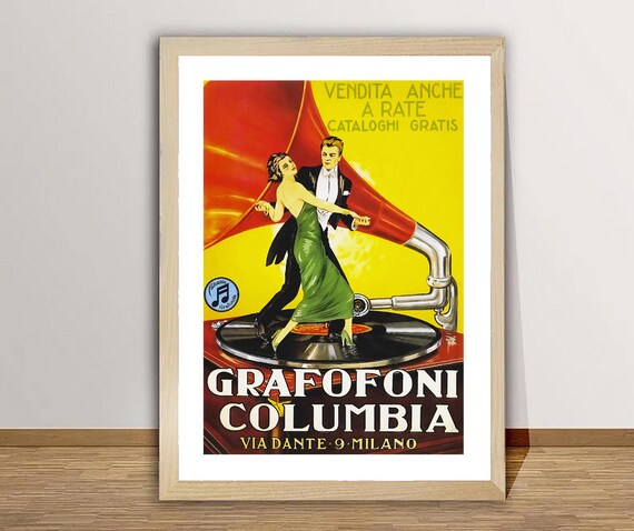 Columbia Grafofoni Vintage Music Poster: Italian Cafe Wall Art - Etsy