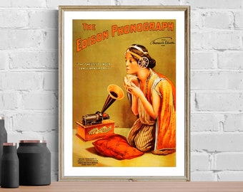 Edison Phonograph Vintage Poster: Antique Music Print