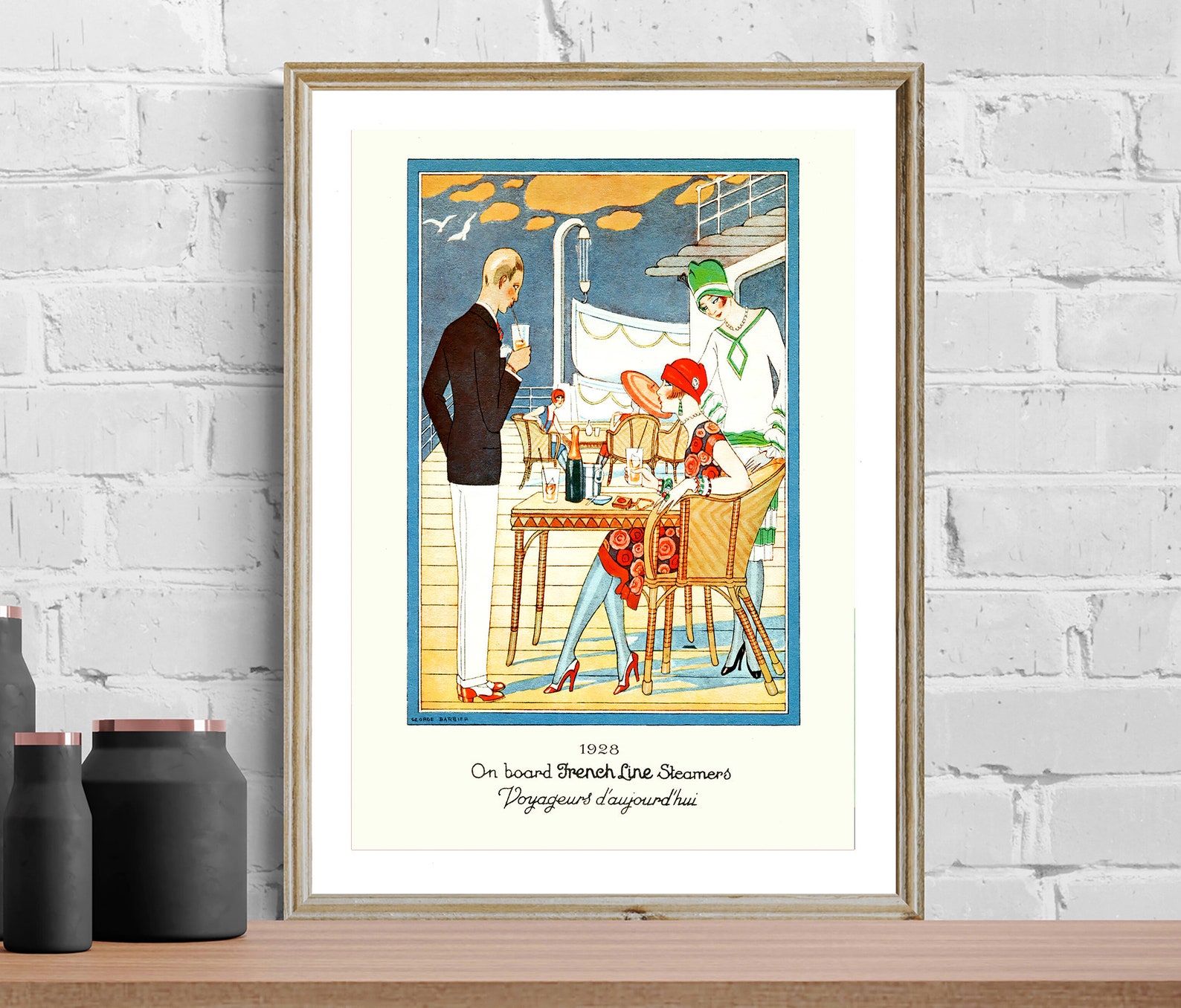 On Board French Line Steamers by Barbier Vintage Poster Etsy