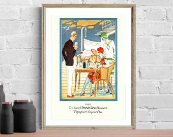 George Barbier Art Nouveau Poster: French Line Steamers Print