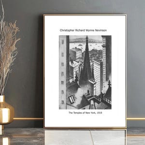The Temples of New York (1919) Vintage Poster Christopher Richard Wynne Nevinson Fine Art Print - Vintage Cityscape , New York Skyline Art