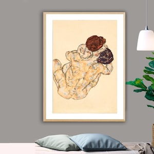 Die Umarmung von Egon Schiele Fine Art Print - Liebesbezogene Malerei / Geschenkidee / Wanddeko