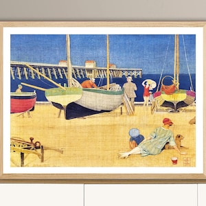 A Golden Evening, Southwald by Joseph Edward Southall, Fine Art Print, Seashore Artwork, Beach Poster, Coastal Décor, Arts & Crafts Wall Art