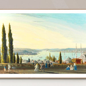 Veduta del Canale della Pera, Costantinopoli di Carlo Bossoli Fine Art Print - Poster su carta o tela