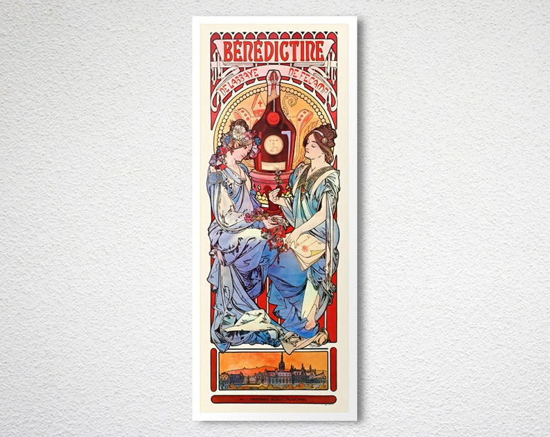 Benedictine Set of 2 Alphonse Mucha Art Nouveau Poster Champagne Vintage Food/&Drink Prints Decorative Artwork Beverages Wall Decor