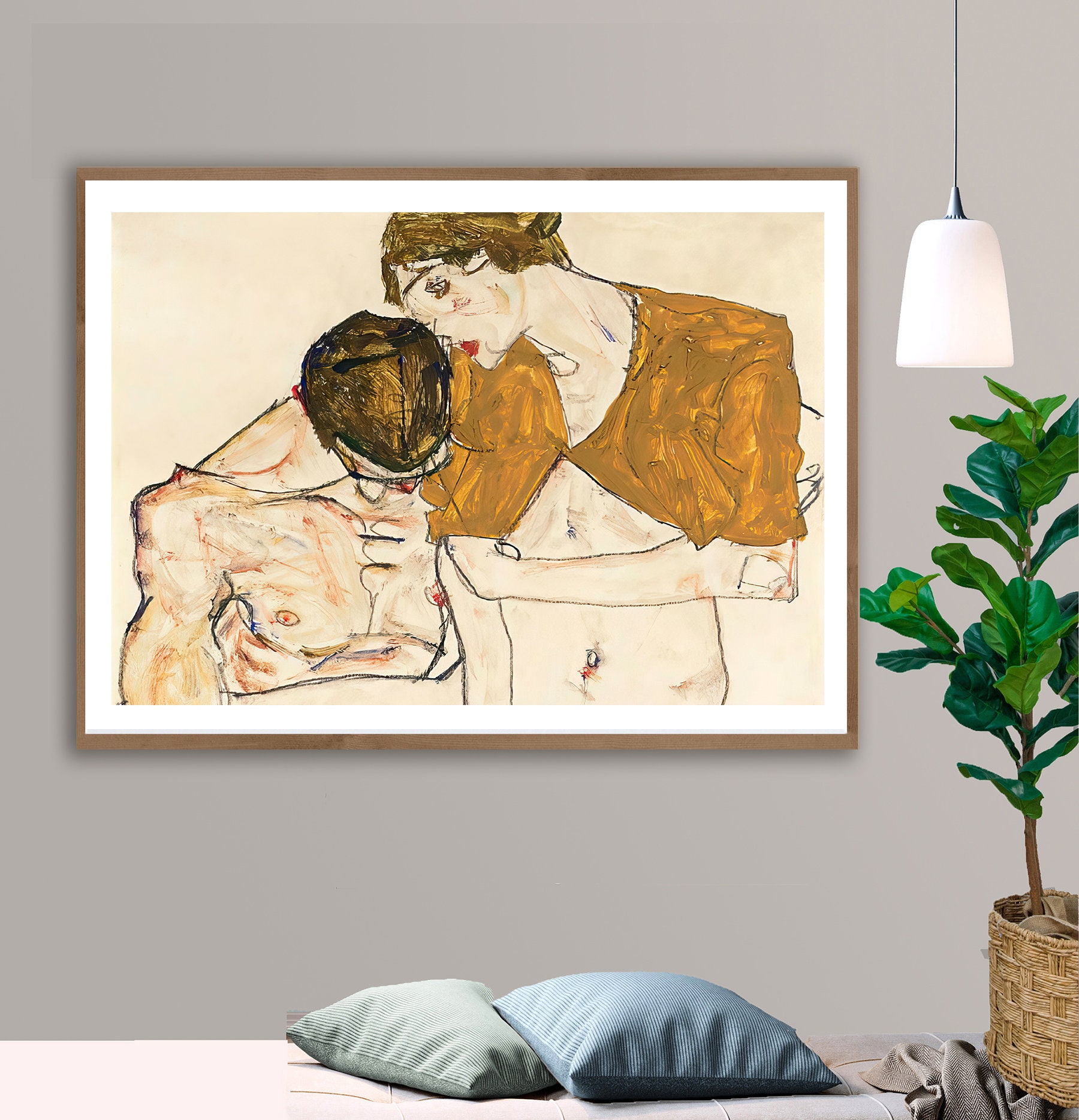 Lovers (detail) by Egon Schiele Fine Art Print - Figurative
