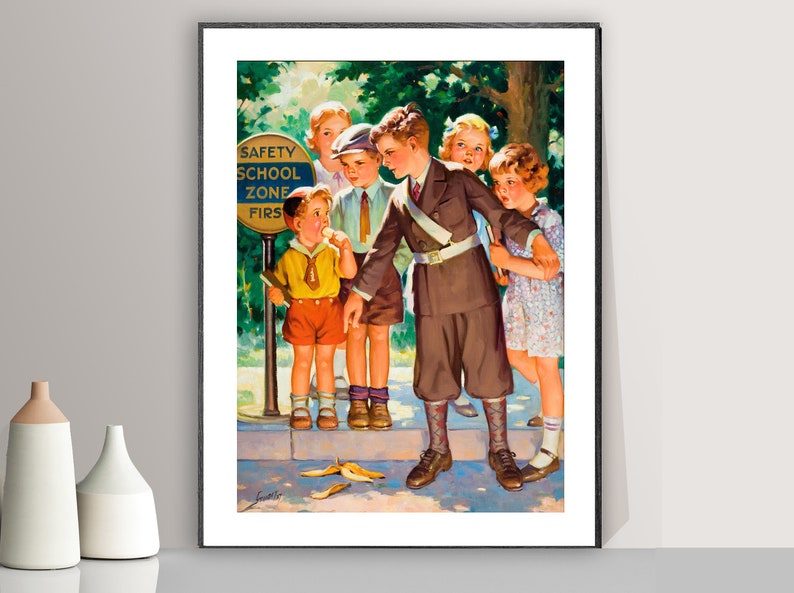 The Crossing Guard Vintage Poster by Raymond James Stuart Poster Paper or Canvas Print / Gift Idea / Wall Decor image 1