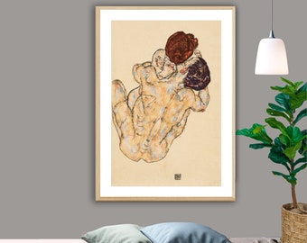 The Embrace par Egon Schiele Fine Art Print - Affiche papier ou impression sur toile / Idée cadeau / Décoration murale