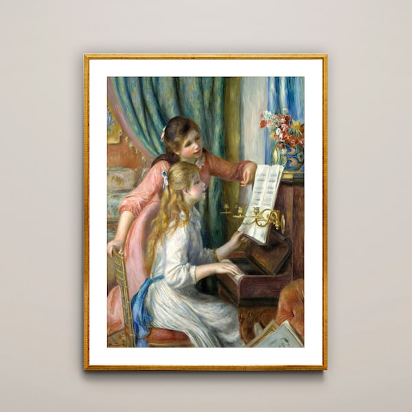 Dos chicas jóvenes en el piano por Pierre Auguste Renoir Fine Art Print - Papel de póster o impresión de lienzo / Idea de regalo / Decoración de pared