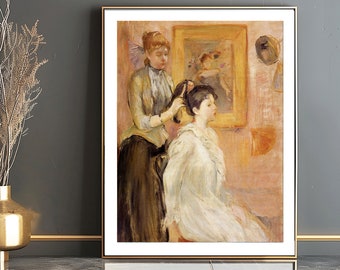 Berthe Morisot 'La Coiffure' Druck: Impressionistische französische Kunst