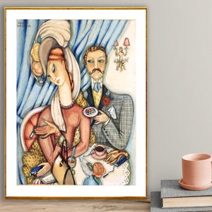 Couple au Cafe by Gerda Wegener, Fine Art Print, Art Nouveau, Danish Painter, Coffee Lovers, Figurative Art