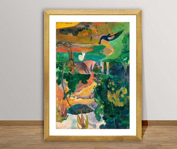 ゴーギャン、【マタモエ：孔雀のいる風景】、希少な画集画、新品高級額