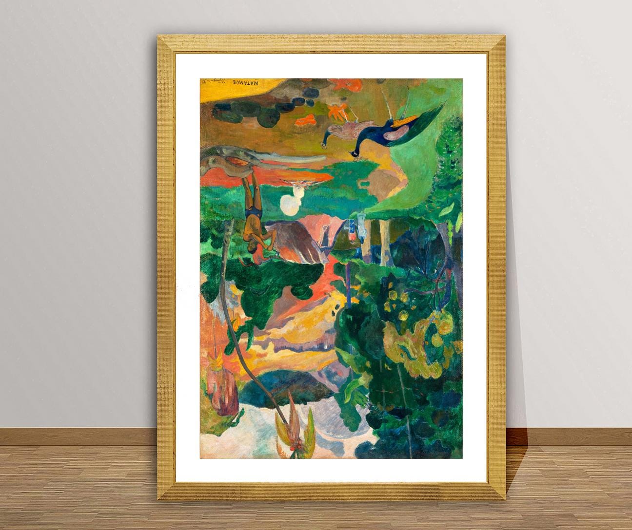 ゴーギャン、【マタモエ：孔雀のいる風景】、希少な画集画、新品高級額 額装付 ポール・ゴーギャン 「マタモエ、孔雀のいる風景」 [73961]の