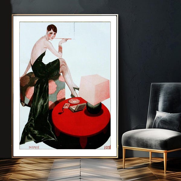 Impression d'art couverture de magazine intime : illustration de mode vintage George Leonnec