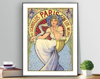 Póster vintage "Los Cigarrillos" de Alphonse Mucha - Impresión en papel o lienzo para póster o decoración de pared