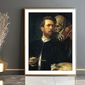 Self-Portrait with Death Playing the Fiddle by Arnold Böcklin Fine Art Print - Figurative Art, Symbolist Painting / Gift Idea / Wall Decor