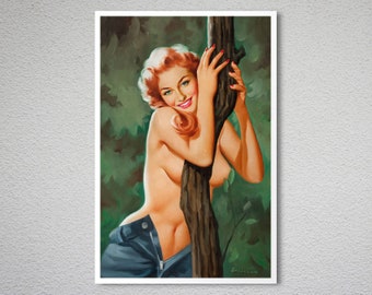 Wood Nymph Vintage Pin-Up Poster - Poster Paper or Canvas Print / Gift Idea / Wall Decor