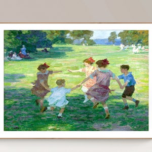 Ring Around the Rosie de Edward Henry Potthast Fine Art Print - Arte de la guardería, cartel de los niños, decoración de la pared