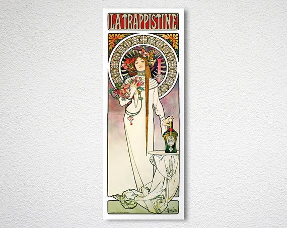 Art nouveau. Vintage style gift Alphonse Mucha:  Advertising Benedictine Liqueur Canvas Print Giclee Wall Art Gallery Wrapped 1898