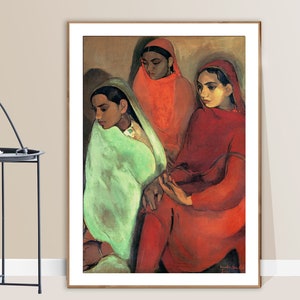 Group of Three Girls  by Amrita Sher-Gil Fine Art Print - Modernist Painting, Figurative Art, Indian Art