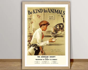 Sii gentile con gli animali, poster motivazionale vintage, regalo per amanti degli animali