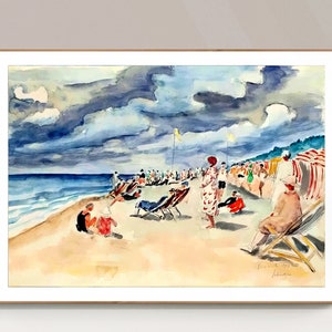 La Plage de Deauville de Henri Lebasque Fine Art Print - Papel de póster o impresión de lienzo / Decoración de pared