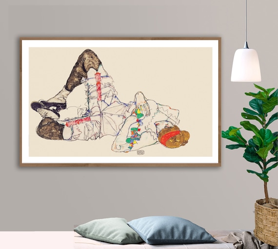 Auf dem Rücken Liegende Frau (Woman Lying on her Back) Egon Schiele Fine Art Print - Figurative Painting  Nude Wall Art / Schiele Gift Ideas