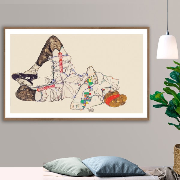 Auf dem Rücken Liegende Frau by Egon Schiele, Fine Art Print, Expressionist Poster, Decorative Artwork, German Painting, Digital Print