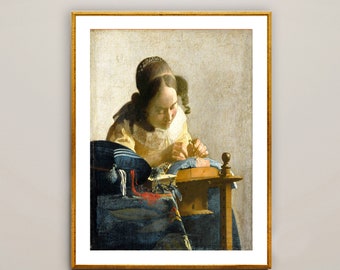 The Lacemaker by Johannes Vermeer Fine Art Print, Baroque Painting, Figurative Poster, Wall Art, Room Décor