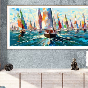 Summer Regattas Illustration Fine Art Print - Seascape Print, Sailing Poster, Wall Decor, Gift Idea